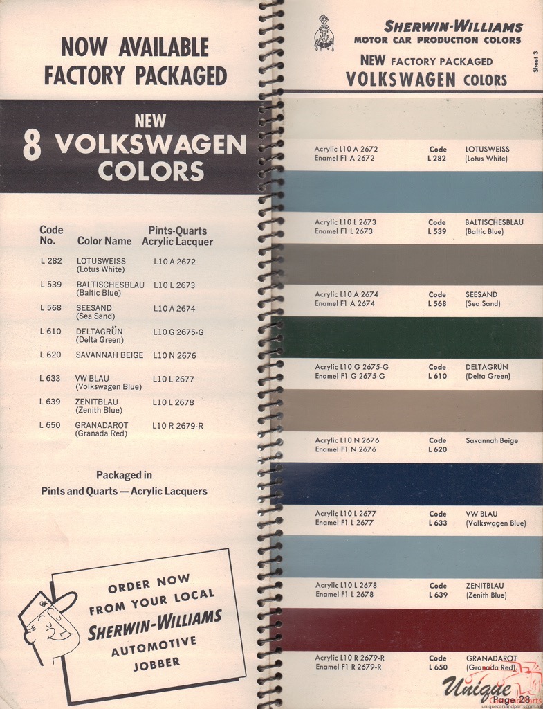 1967 Volkswagen Paint Charts Williams 3
